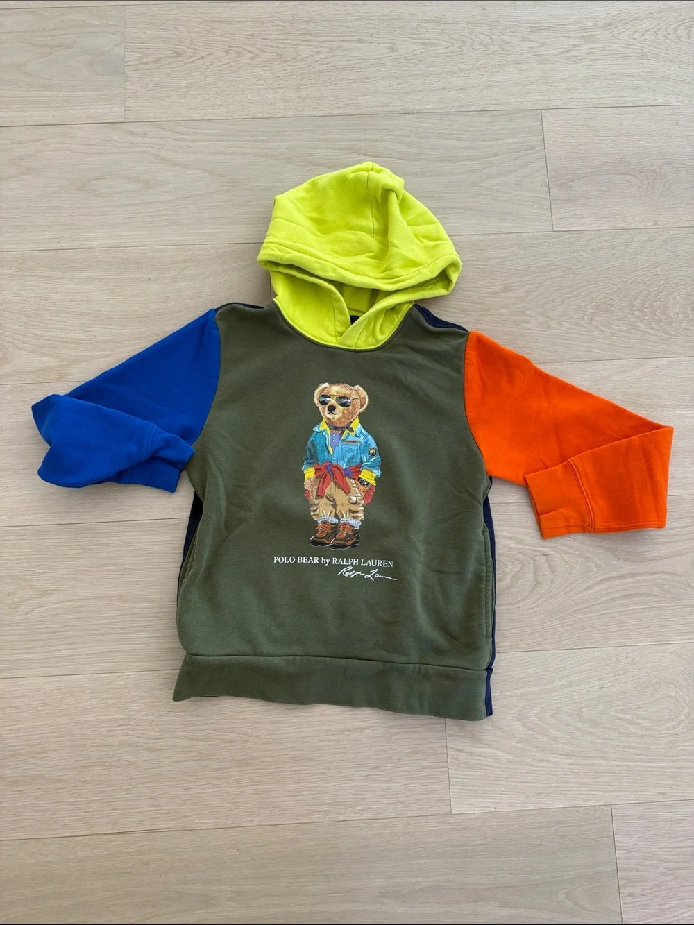 Ralph Lauren Colorblock Polo Bear Hoodie - Olive, Neon Lime, Royal Blue & Orange